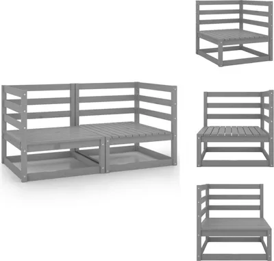 Produktbild von vidaXL Garten-Ecksofas 2 Stk. Grau Massivholz Kiefer -  Gartenmöbel-Sets