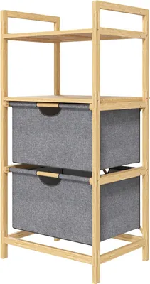 Produktbild von Wäschekorb 35,4 L Wäschesammler mit 2 Wäschekörben aus Stoff, offene Ablagen, Wäschebox mit Griff, für Badezimmer, Bambus, Natur