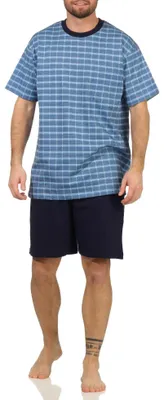 Obrázek produktu pro Pánské krátké pyžamo s krátkým rukávem v elegantním kostkovaném vzhledu - také v plus velikostech ; navy , 56