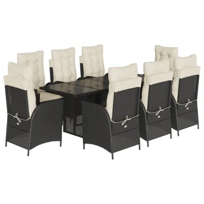Produktbild von vidaXL 9-tlg. Garten-Essgruppe mit Kissen Schwarz Poly Rattan
