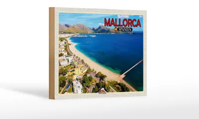 Produktbild von Holzschild Reise 18x12 cm Mallorca Spanien Port de Pollenca Meer