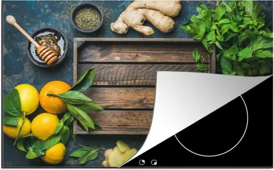 Produktbild von KitchenYeah© Herdabdeckplatte Obstkiste - Zitrone , 78x52cm, Küche Deko, Glaskeramikkochfeld Herdabdeckung, Abdeckplatte fùr Kochfeld