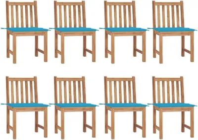 Produktbild von 8 Gartenstühle aus massivem Teakholz mit Kissen