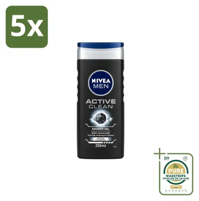 Produktbild von 5 x Nivea Men Active Clean Duschgel - 250 ml - Vorratspackung - 5 Stücke