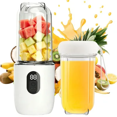 Tragbarer Mixer 500 ml, USB-wiederaufladbar, 2 Becher, 6 Klingen
