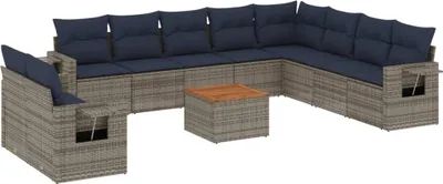 Immagine prodotto di vidaXL Set di divani da giardino a 11 pezzi con cuscini, grigio, polyrattan