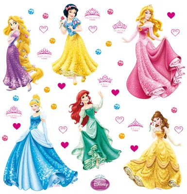 Immagine prodotto di Tatuaggio da parete Disney principesse rosa, giallo e blu - 600212 - 30 x 30 cm