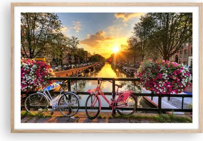 Produktbild von Gerahmtes Poster - Rahmen in heller Eiche - Bikes Kanal Amsterdam Architektur - 91,5x61 cm - Wand Bild - Wanddeko - Wandbilder - Wandposter - Bilderrahmen - Bilder - Kunstdruck - P2NAA91x61-3081