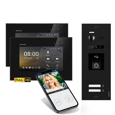 Produktbild von BALTER EVO HD Schwarz Video Türsprechanlage Fingerprint Set 2 Teilnehmer 2x7" WLAN Monitor Schwarz