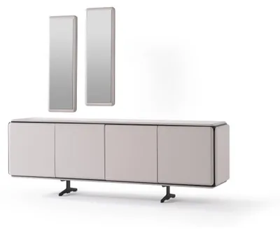Productafbeelding van Elegantes Beiges Holz- und Glasmöbelset mit Sideboard und Spiegel