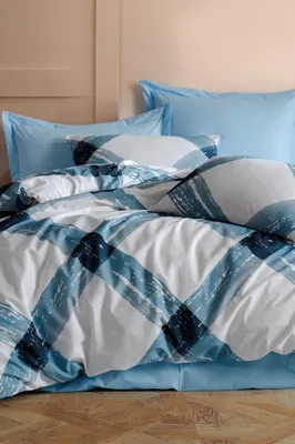 Produktbild von L'Essentiel Linge de Maison, Andri - Blue, Doppel-Bettbezug-Set, Weiß, 65 % BAUMWOLLE / 35 % POLYESTER, 195 x 220 cm