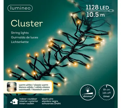 Produktbild von Lumineo Lichterkette CLUSTER 1128 LED 10,5m warm weiß + klassisch warm