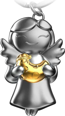 Produktbild von "Star" Schutzengel Schlüsselanhänger - Glücksengel mit Mond in Gold - Engel Glücksbringer