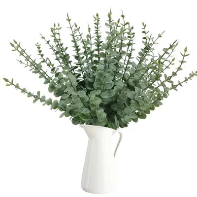 Image de 50 branches d'eucalyptus artificielles, une décoration réaliste pour la maison, les mariages et les projets de bricolage.