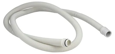 A white corrugated hose is laid out on a white background.