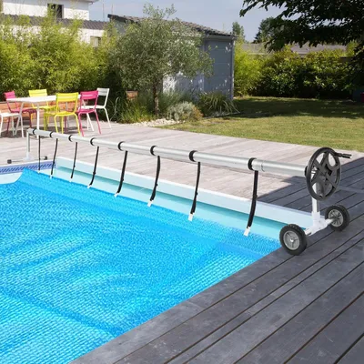 Produktbild von Aufrollsystem für Solar- und Poolabdeckungen, Aufroller für Pools bis 5,48 m, aus witterungsbeständigem Material mit Rädern