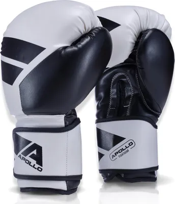 Produktbild von Apollo Boxhandschuhe Männer aus Kunstleder | Thai Boxhandschuhe Damen und Herren | für Boxsack, Training, Sparring, Fitness, MMA Handschuhe | Kickbox Handschuhe | boxing gloves 12/14/16oz. -  Punch Schwarz Weiss 12oz