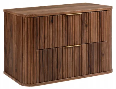 Zdjęcie produktu dla Szafka Łazienkowa Wisząca Pod Umywalkę 80 Cm Dąb Orzech Ryflowane Fronty
