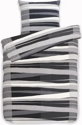 Produktbild von Bettwäsche Winter Biber Mischgewebe Baumwolle Polyester Feinbiber 135x200 + 80x80 cm mit Reißverschluss Größe: 2 teilig Design: Grafik schwarz