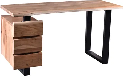 Produktbild von SIT Möbel Baumkante Schreibtisch | 3 Schubladen | 38 mm Platte Akazie-Holz natur | Beine Metall schwarz | B 147 x T 62 x H 80 cm | 13007-01 | Serie ALBERA