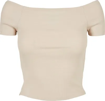 Zdjęcie produktu dla Damska koszulka Urban Classics Ladies Off Shoulder Rib Tee w kolorze softseagrass – rozmiar XXL
