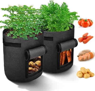 Produktbild von 5Stück 10 Gallone Pflanztasche Kartoffel Tomaten Erdnüsse Vliesstoff Pflanzsack Pflanzbeutel, Schwarz