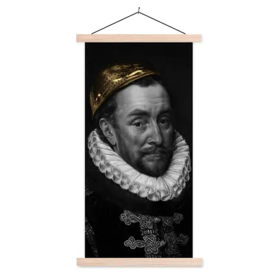 Produktbild von MuchoWow® Textilposter Malerei - Gold - Schwarz - Weiß 60x120 cm mit holzfarbenen Rahmen - Holz