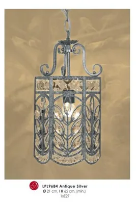 Zdjęcie produktu dla Lampa wisząca Casa Padrino w orientalnym stylu, z kryształowymi zdobieniami, w antycznym srebrnym kolorze, średnica 21 cm, wysokość 65 cm
