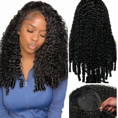 Image de Perruque demi-tête sans colle en cheveux naturels avec des boucles