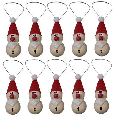 10er-Set Weihnachtsbaum-Anhänger aus Holz, Weihnachtsmann, 6 cm