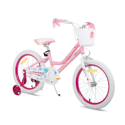 Produktbild von HILAND 18 Zoll Mädchen Kinderfahrrad mit Korb & Bändern, Vorderen Zangenbremse & Rückwärtige Pedalbremse, Stützräder, Hell-Pink