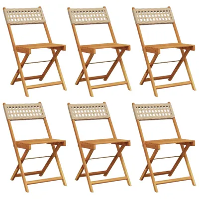 Produktbild von vidaXL Gartenstühle 6 Stk. Klappbar Beige Poly Rattan & Massivholz