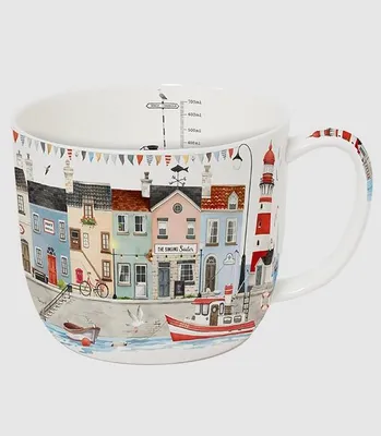 Produktbild von Kaffeebecher Küstenstädtchen, 700 ml, Kaffeetasse Tassen Tee Meer, Leuchtturm