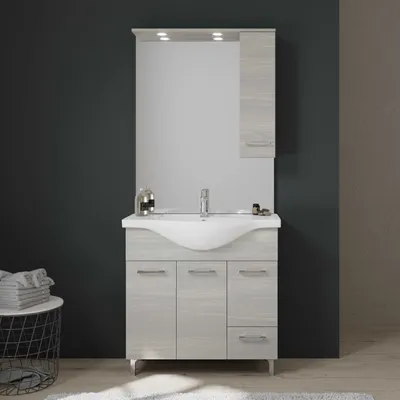 Produktbild von 85 cm Badezimmermöbel-Set in Eiche grau Holzoptik | Rimini
