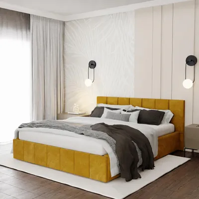 Produktbild von Muralo PREMIUM POLSTERBETT für Schlafzimmer Polsterbett mit Bettkasten und Gasdruckfeder Bett mit Polsterkopfteil Doppelbett 140x200 Bett mit Stauraum Gelb