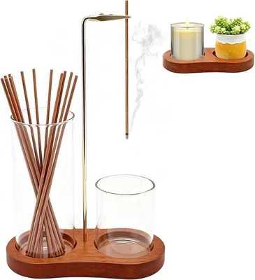 Produktbild von Räucherstäbchenhalter mit abnehmbarem Glas, Aschenbecher, Holz, umgekehrter Räucherofen mit Auffangschale für Asche