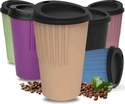 Image de Tasse à café to go 300 ml - Tasse avec couvercle & aspect cannelé pour protéger de la chaleur - Tasse à boire sans BPA -  Germany - résistant brun/noir