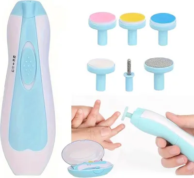 Produktbild von Elektrischer 6-in-1-Babynageltrimmer & Trimmer-Set für Kleinkinder & Erwachsene – Tragbares Pflegeset mit 4 Aufsätzen für Maniküre & Pediküre