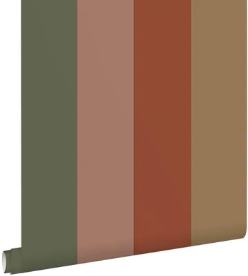 Productafbeelding van ESTAhome behang strepen groen en terracotta 50 x 900 cm