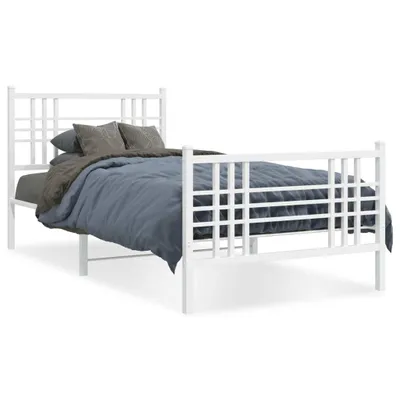 Zdjęcie produktu dla vidaXL Rama łóżka z wezgłowiem i podnóżkiem metalowa biała 90x190 cm