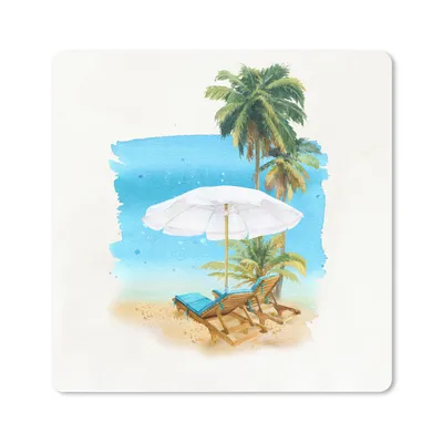 Produktbild von MuchoWow® Mauspad Mousepad Strandkorb - Sonnenschirm - Palme 30x30 cm - Mousepads - Maus Mat - Pad - Mausunterlage - Gaming