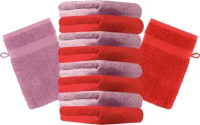 Produktbild von Betz 10 Stück Waschhandschuhe 16x21 cm PREMIUM 100% Baumwolle  Farbe: rot und altrosa