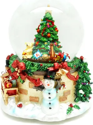 Produktbild von Schneekugel/Spieluhr zum Aufziehen, Weihnachtsbaum & Schneemann Ø100mm H.: 15cm
