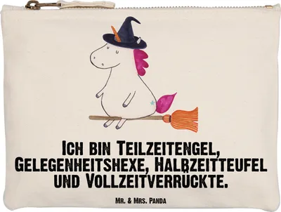 Produktbild von Mr. & Mrs. Panda kosmetiktäschchen Einhorn Hexe Grösse XL Große - Weiß - Geschenk, Frau, Mäppchen, Federmappe, Etui, Unicorn, Teufel, Einhörner, Federtasche, Waschbeutel
