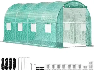 Obrázek produktu pro Happyment Walk-In tunelový skleník – výška 215 cm – vodotěsný – zelený – pro zeleninu a květiny – s oknem