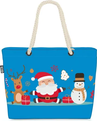 Produktbild von VOID Nikolaus Schneemann Rentier Strandtasche Shopper 58x38x16cm 23L XXL Einkaufstasche Tasche Reisetasche Beach Bag