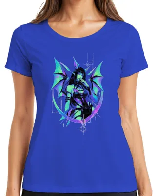 Immagine prodotto di T-shirt da donna con stampa "Succubus", stile manga, gotico, "E-Girl", con ali, ispirato al Giappone e allo stile Y2K, taglia M, colore blu