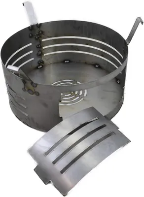 A metal fire basket and a separate metal grate are shown against a white background.