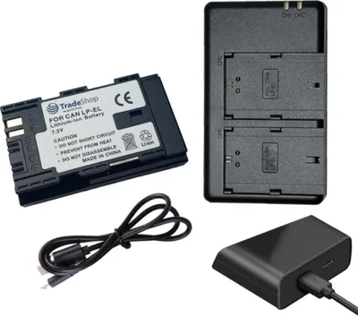 Produktbild von 2in1 Set: 2-fach Ladegerät + Li-Ion Akku (7,2V / 2600mAh) kompatibel mit Canon LP-EL DS401231 LC-E6 LC-E6E EL-1 EL-5 Speedlite