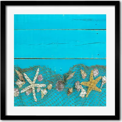 Produktbild von Bild - 50 cm x 50 cm - MDF - Rahmen, Wandkunst - Seestern und Muscheln